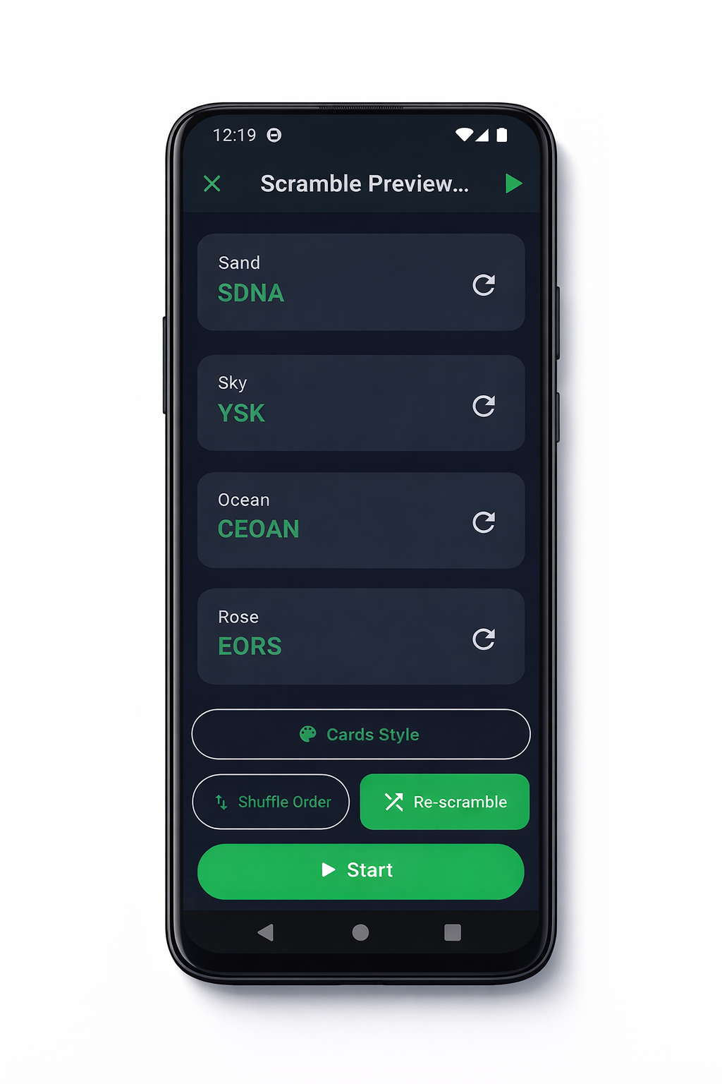 Scramble Preview Screen